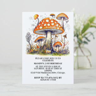 Kreativ Vild  Mushroom Forest Art Födelsedagsfest Inbjudningar