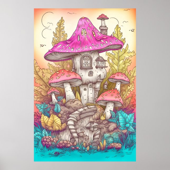 Kreativ Vild Psychedelic Mushroom Dwelling Art Poster (Framsidan)