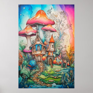Kreativ Vintage Psychedelic Mushroom Teckning Poster