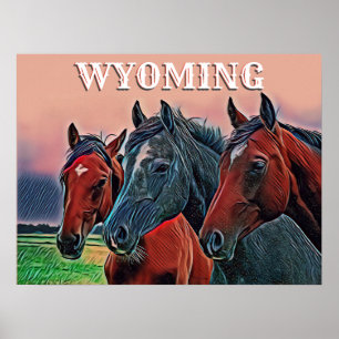 Kreativ Wildlife Three Horses Wyoming Travel Poster