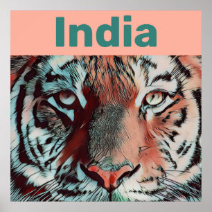 Kreativ Wildlife Tiger Pop Art India Travel Poster