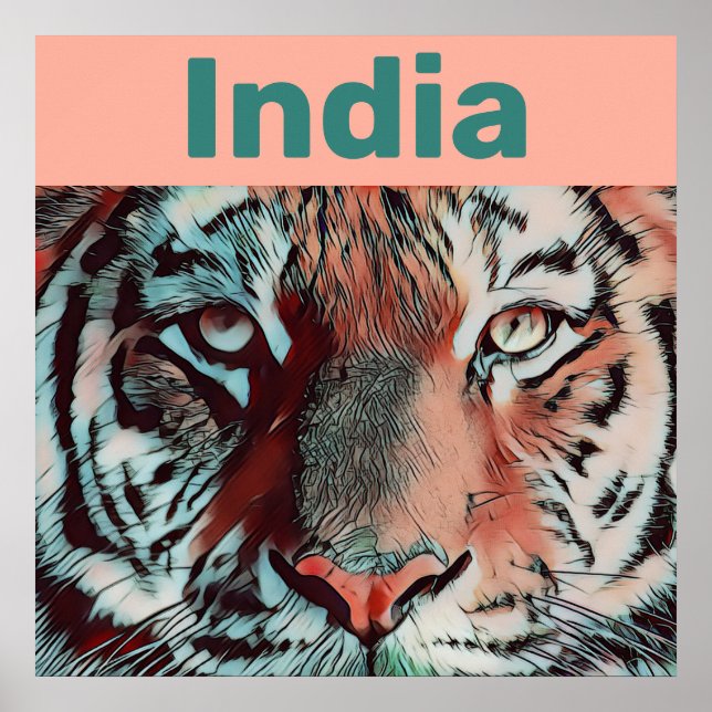 Kreativ Wildlife Tiger Pop Art India Travel Poster (Framsidan)