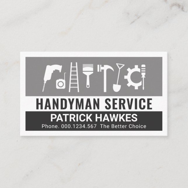 Kreativa Handyman-verktyg Gråa lager Visitkort (Framsida)