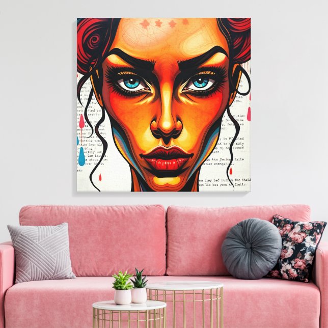 Kreative Illustration einer rothaarigen Frau Canvastryck (Insitu (Vardagsrum))