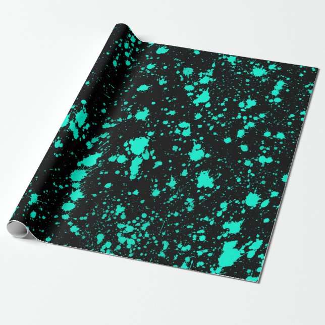 Kreativet Black Mint Paint Splatter Artistic Stänk Presentpapper (Utrullad)