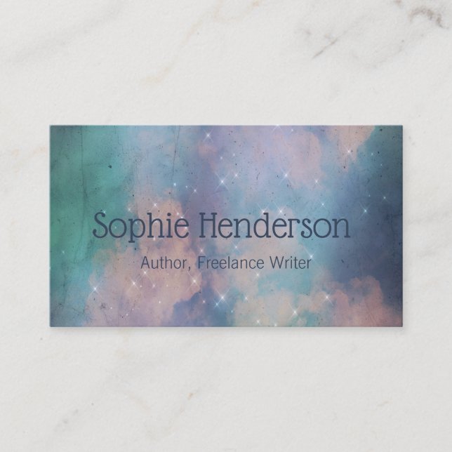 Kreativet Pastel Galaxy och Navy Blue Writer Authe Visitkort (Framsida)