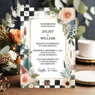 Kreativet Retro Boho Studio illustrerade Bröllop Inbjudningar