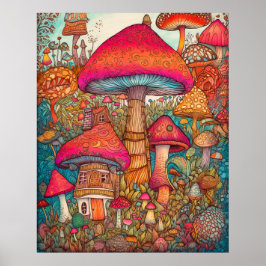 Kreativet Retro Psychedelic Mushroom Illustration Poster