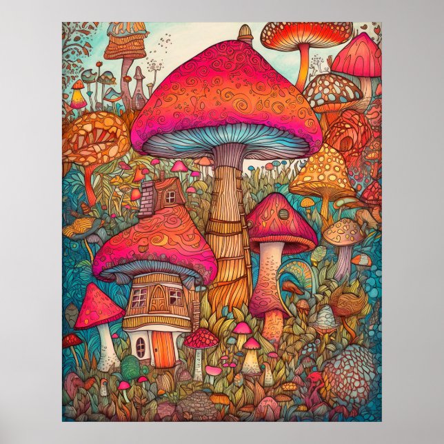 Kreativet Retro Psychedelic Mushroom Illustration Poster (Framsidan)