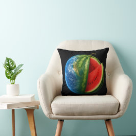 Kreativet Watermelon Planet Flyter i Space. Kudde