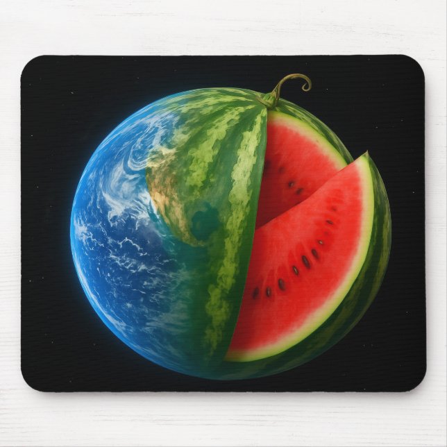 Kreativet Watermelon Planet Flyter i Space. Musmatta (Framsidan)
