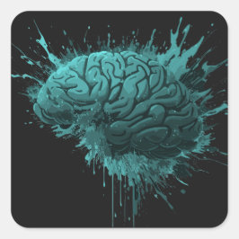 Kreativets Grönt Stänk Brain Design Fyrkantigt Klistermärke
