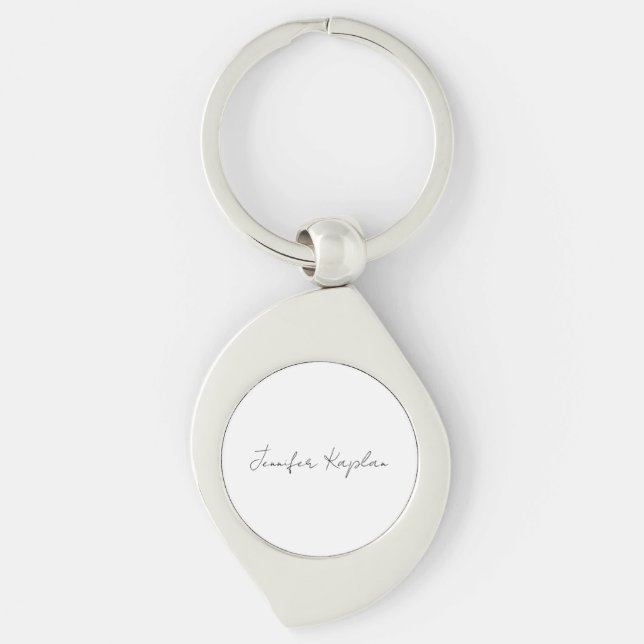 Kreativets klassiska vita minimalistiska Professio Swirl Silverfärgad Nyckelring (Framsidan)