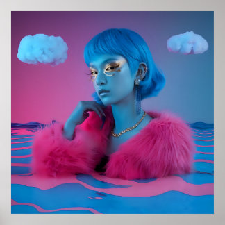 Kreativets kollage-flicka i rosa päls jackar poster