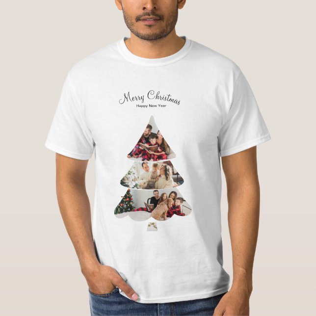 Kreativets moderna fotokollage för Julgran T Shirt (Framsida)