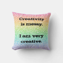 Kreativitet är Messy. Doodles Rainbow Dekorativ ku Kudde