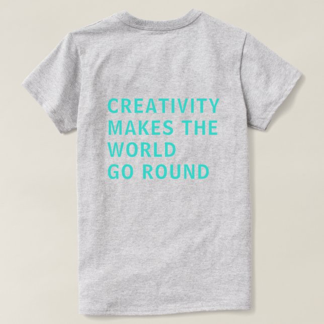 Kreativitet Offert Blue Typography Back Print Gråt T Shirt (Design baksida)