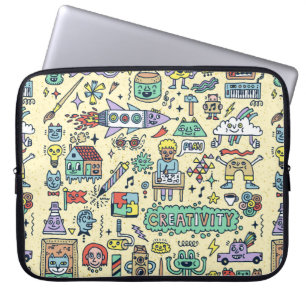 Kreativitetsaktiviteter Lustigt Doodle Tecknad Set Laptop Fodral