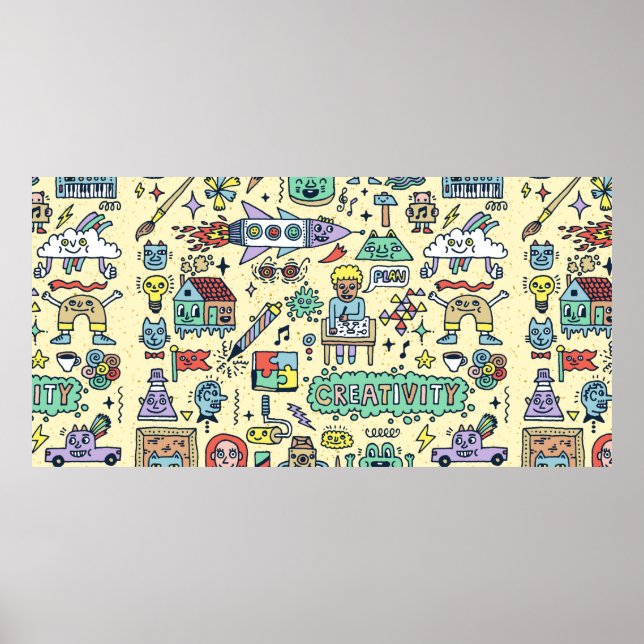 Kreativitetsaktiviteter Lustigt Doodle Tecknad Set Poster (Framsidan)