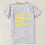 Kreativitetsoffert Gult typografi Bakåt Skriv ut G T Shirt<br><div class="desc">Kreativets skjorta har texten "kreativitet gör att världen går runt" på baksidan av skjortan med en gult-typografi på grått-bakgrunden. Enbart designad för dig av Lycklig Dolphin Studio. Om du behöver hjälp eller matcha produkter kontaktar du oss genom vår chatta.</div>