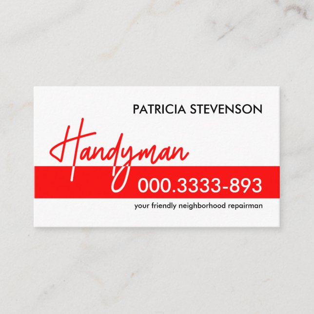 Kreativt rött Handyman-skyltbygge Visitkort (Framsida)