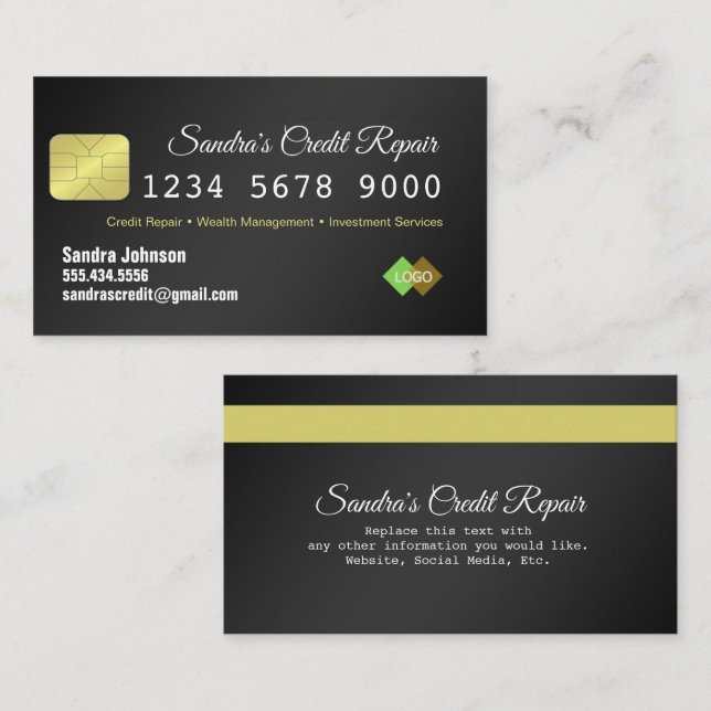 Kredit Card Black and Guld Affärskort Visitkort (Fram/baksida)