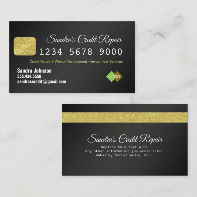 Kredit Card Black och Guld Glitter Affärskort Visitkort (Fram/baksida)