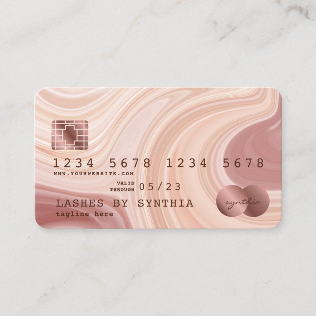 Kredit Card Modern Dusty Rosa Marble Makeup Artist Visitkort (Framsida)