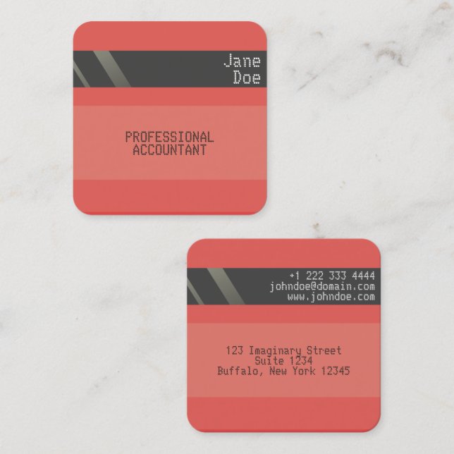 "Kredit Card Stil Affärskort No.13" Fyrkantigt Visitkort (Fram/baksida)