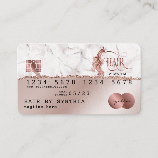 Kredit Card Stil RoseGold Hair Stylist papper Visitkort (Framsida)