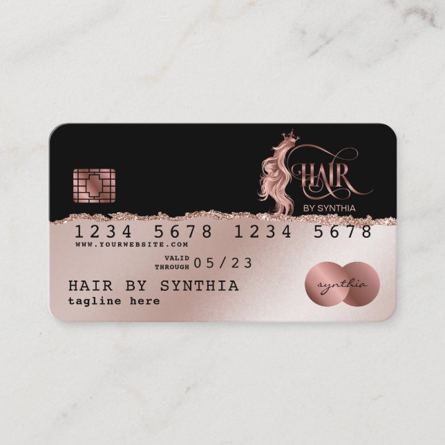 Kredit Card Stil RoseGold Hair Stylist papper Visitkort (Framsida)