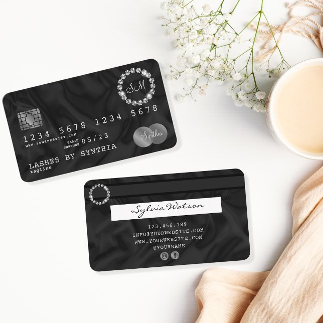 Kredit Card Stil Silver Diamond monogram Visitkort (Skapare uppladdad)