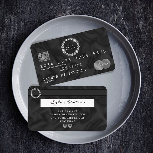 Kredit Card Stil Silver Diamond monogram Visitkort (Skapare uppladdad)