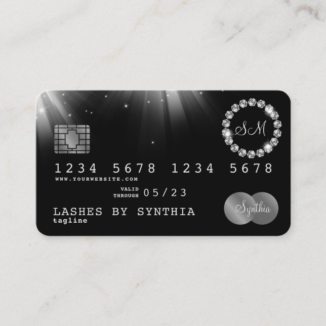 Kredit Card Stil Silver Diamond monogram Visitkort (Framsida)