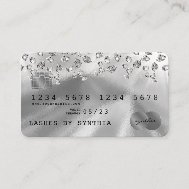 Kredit Card Stil Silver Diamond Visitkort (Framsida)