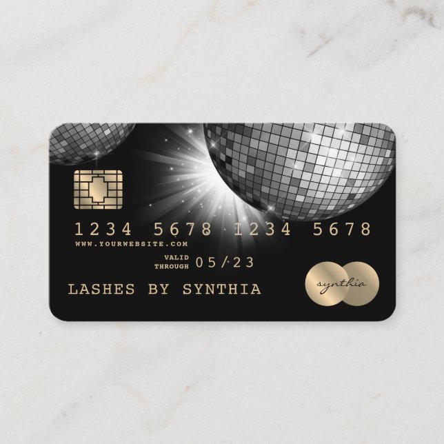 Kredit Card Stil Silver Disco Boll Glittering 70-t Visitkort (Framsida)