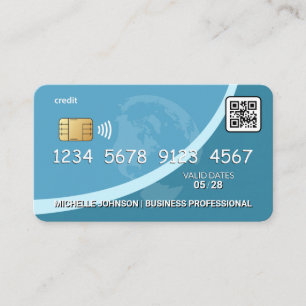Kredit   Debetkort   Blå   Global   QR-kod Visitkort
