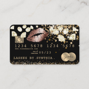 Kredit debetkort formaterat Glitter Guld läppar di Visitkort