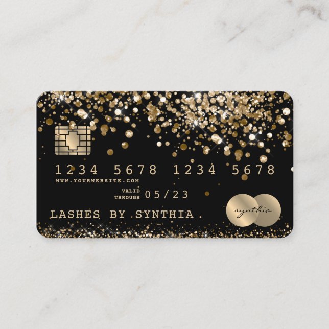 Kredit debetkort formaterat Glitter Guld Visitkort (Framsida)