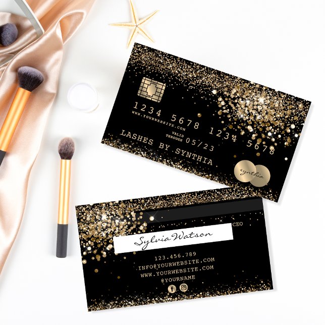 Kredit debetkort formaterat Glitter Guld Visitkort (Skapare uppladdad)