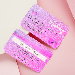 Kredit-kort chic rosa glitter makeup hår monogram visitkort