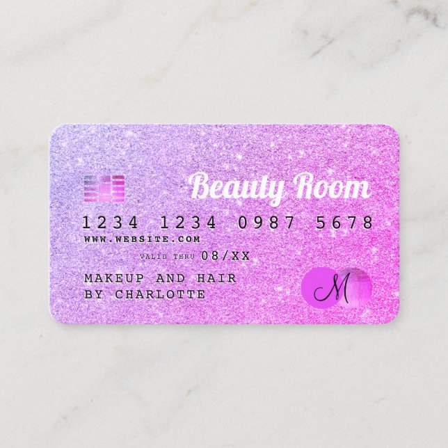 Kredit kort chic rosa glitter skönhetsmonogram (Framsida)
