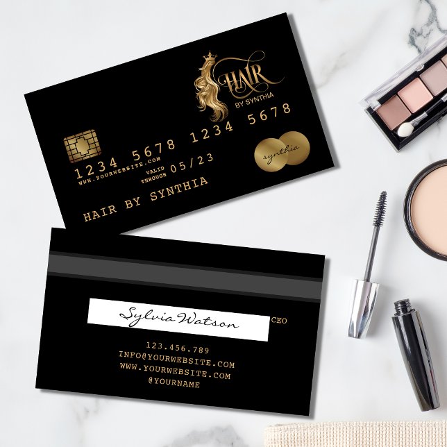 Kredit-kort formaterat Guld Hair Stylist Visitkort (Skapare uppladdad)