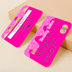 Kredit kort glitter droppar skönhetsvapen rosa mon