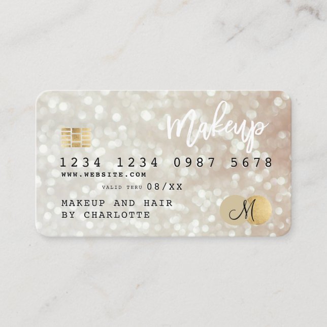 Kredit kort guld bokeh hair makeup monogram (Framsida)
