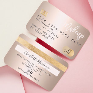 Kredit-kort guld metallhårsmakeup monogram visitkort