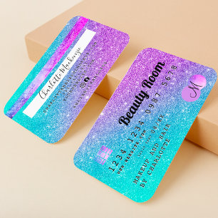 Kredit-kort, hårskönhet sjöjungfru glitter monogra visitkort