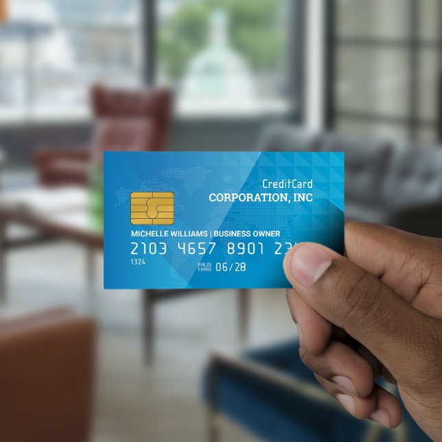 Kredit-kort | Karta i världen | Geometrisk blå Visitkort (Skapare uppladdad)