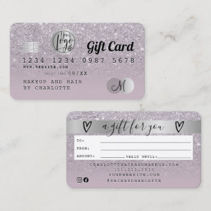 Kredit-kort lila glitter ombre silver-presentkort visitkort