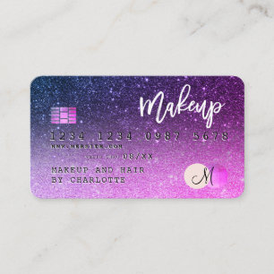 Kredit-kort lila rosa glitter hårmonogram visitkort